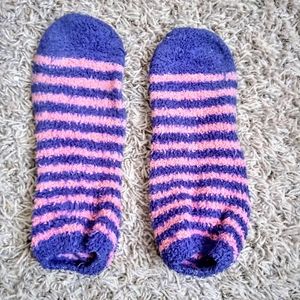 Pink and purple fuzzy socks